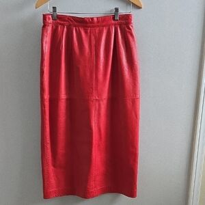Vintage Red Neto Leather Midi Skirt Size 12